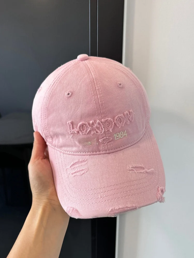 

Waed out American Sle Baseball Cap ex Trendy New Model Wide Brim Hat Lettering Design Face Slimming Effect Cotton Mat...