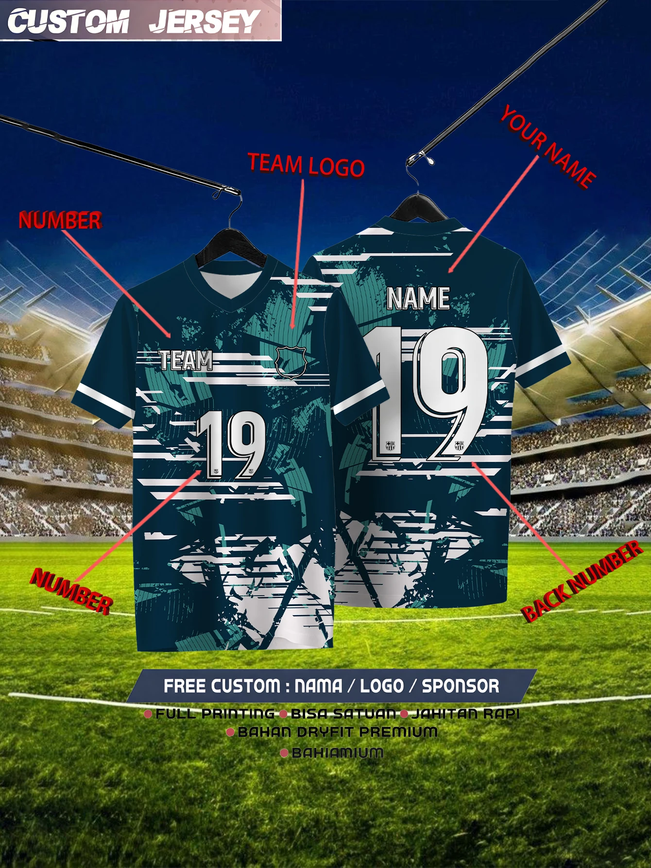 

Customized Geometric Green Short Sleeved Shirt with Team Name, Emblem, Name and Number, Outdoor Sports Short Sleeved T-shirt