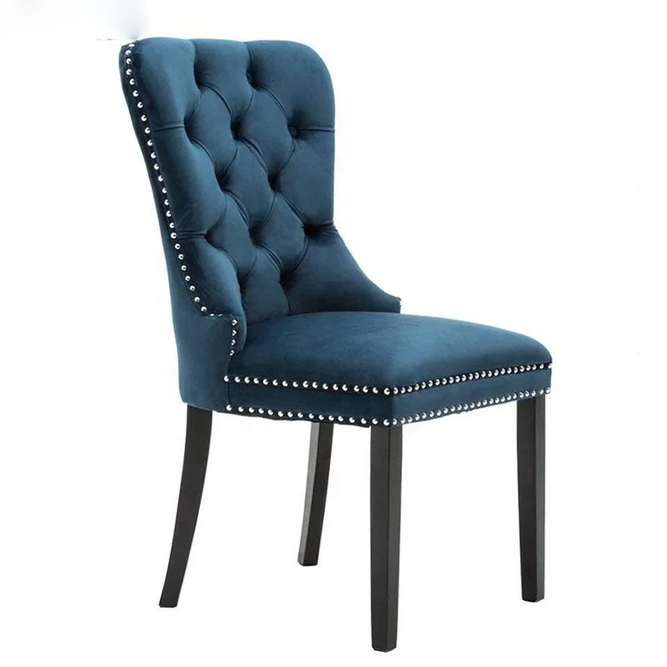 Dinning Chair Modern Gray Blue White Velvet Tufted Back Fabric Velvet Restaurant Dining Room Chair With Nail Lion Ring Knocker