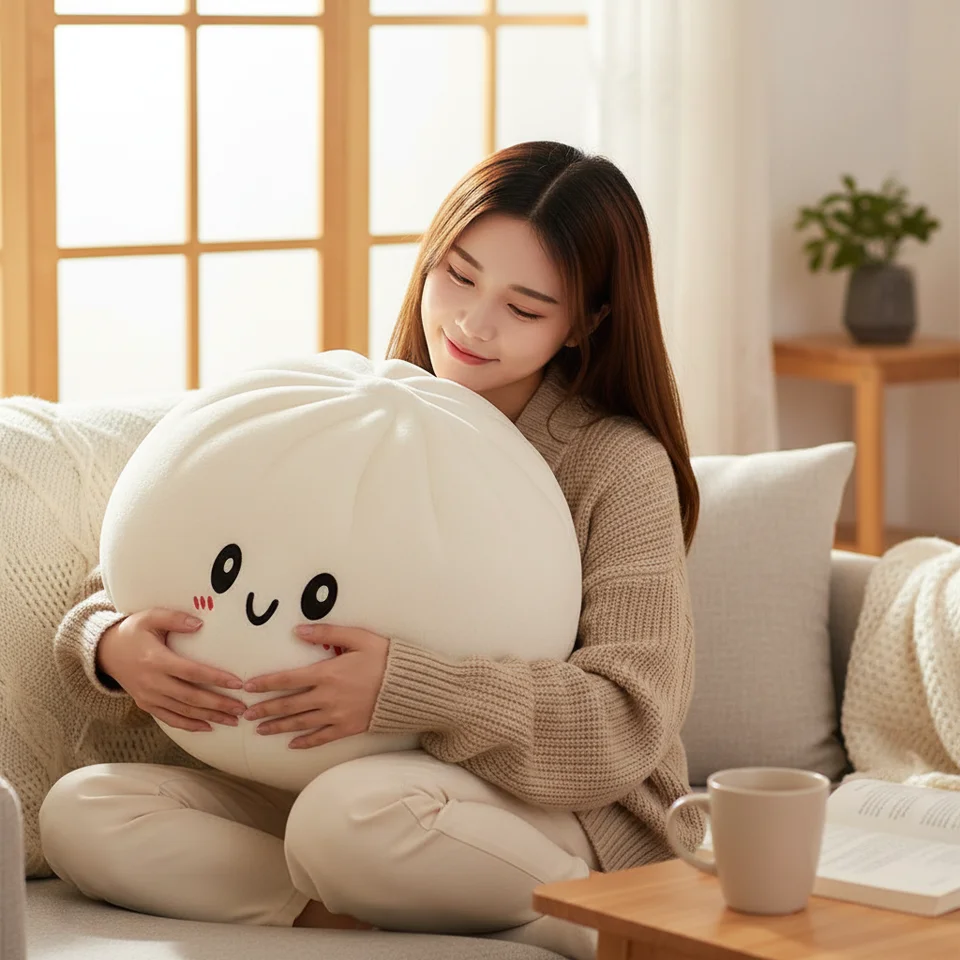 귀여운 대형 만두 플러시 베개 부드러운 PET 봉제 스퀴시 장난감 포옹 친구 홈 소파 침대 장식 스트레스 해소 장난감 어린이 및 성인용