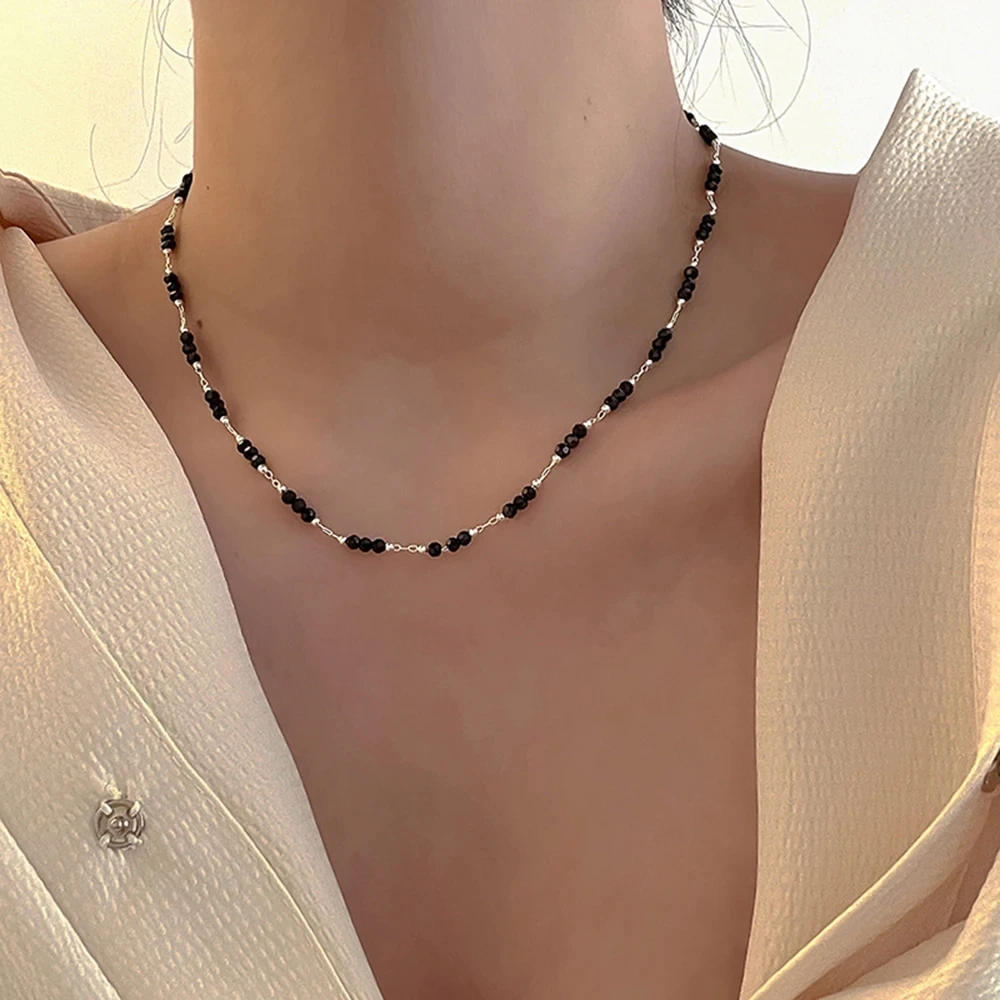 Handmade Copper Metal Chains Black Crystal Necklace For Women Elegent Fine Fancy Jewelry Fashion Classic Styles Girls' Gifts