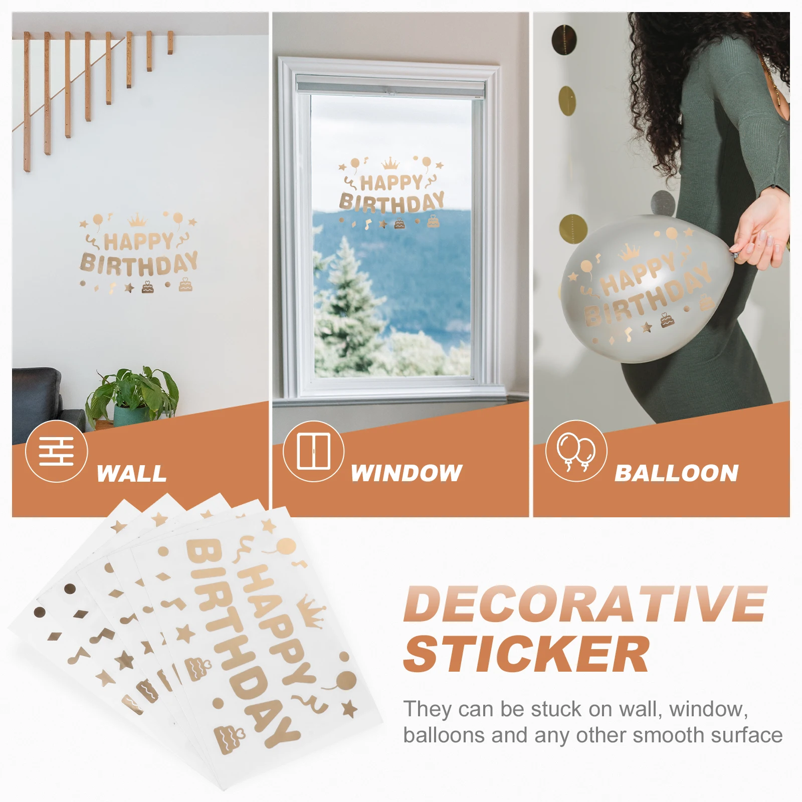

Self-adhesive Stickers Happy Birthday Window Clings Applique Plastic Decorative