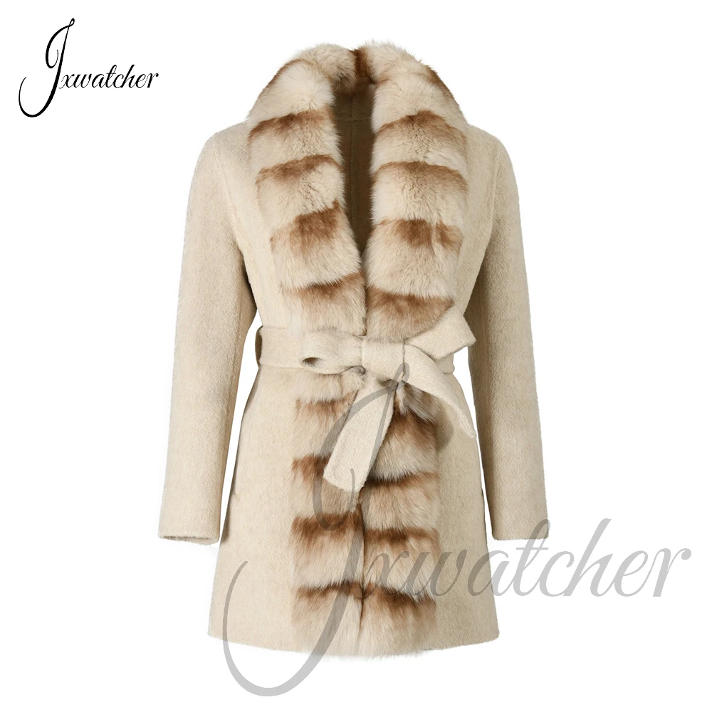 

Jxwatcher Women Winter Coat with Real Fur Winter New Style Cashmere Wool Coats Ladies Fashion Luxury Warm Outerwears Female Fall