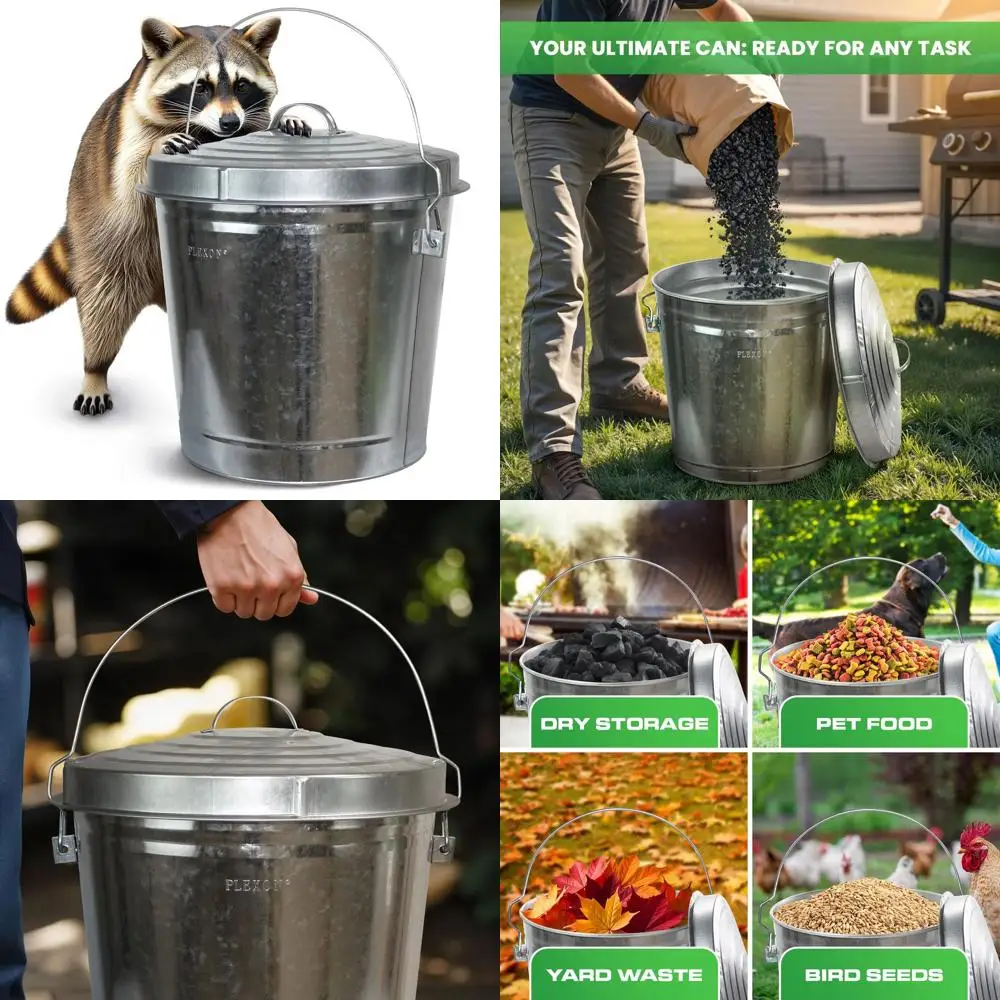 

Металлическая оцинкованная уличная урна на 10 галлонов с запирающейся крышкой для хранения корма для птицы, семян для птиц и утилизации золы