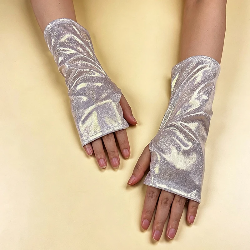 Women Half Palm Patent Leather Gloves Sparkling Halloween Cosplay Stage Performance Kpop Group Dance Music Festival Thin Fashion