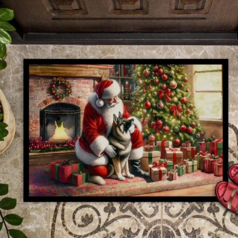

NEW Norwegian Elkhound & Santa Claus Christmas Doormat Non-Slip Washable Indoor Outdoor Entryway Rug Low Pile Mat