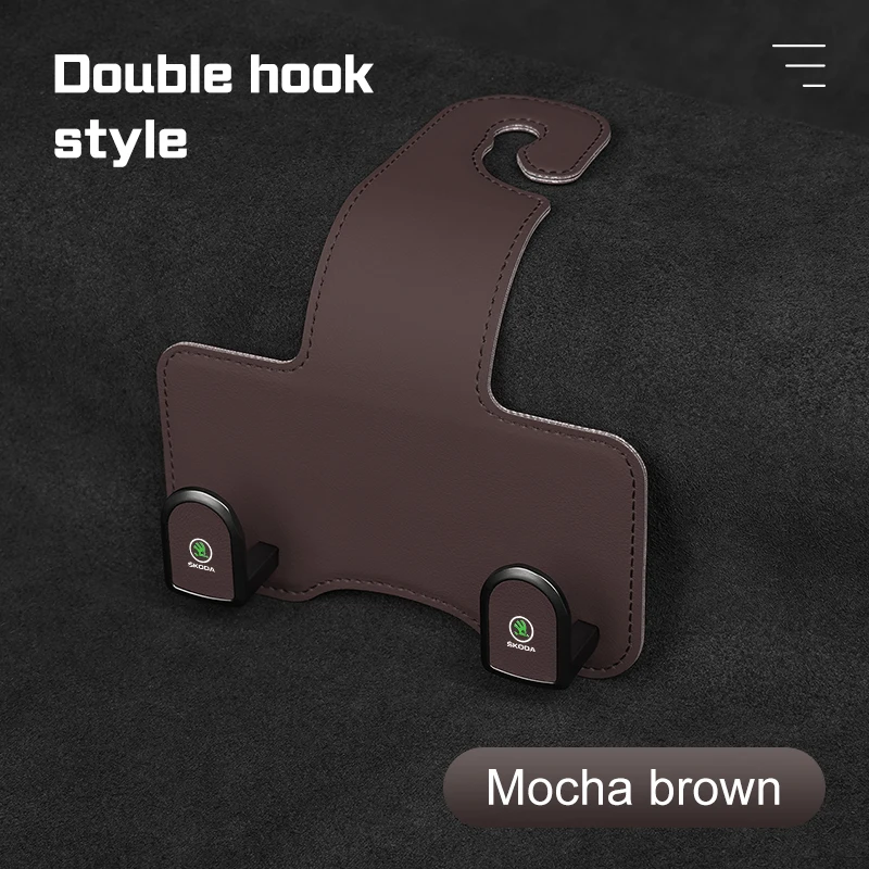 

Leather Car Headrest Hook For Skoda Octavia Kodiaq Fabia Rapid Superb A5 A7 Kamiq KaroqRear Seat Hanging Dual Hook Accessories