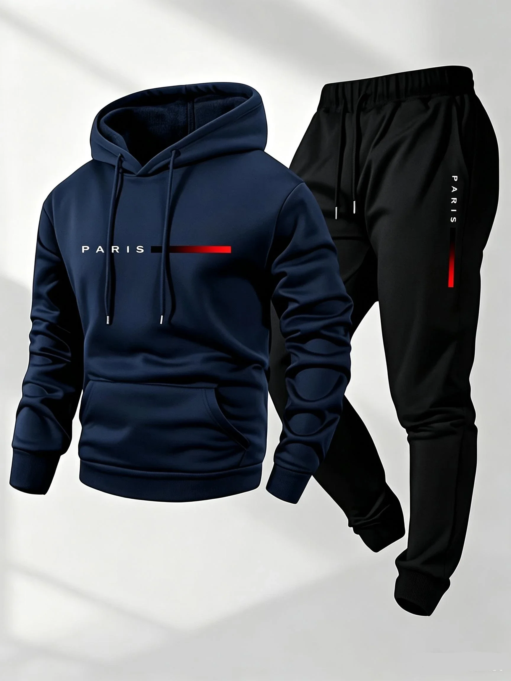 2026  Letter Print Sweatshirt Suit Men's Fleece Hoodie Pants Set Spring Autumn Winter Warm Casual Sports Pullover Trousers Sets