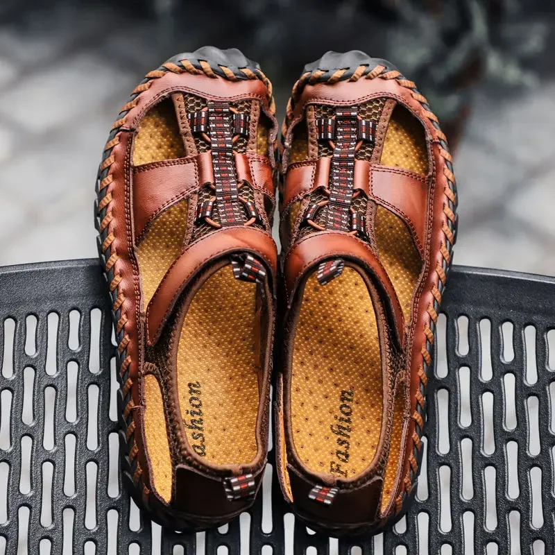 

Cungel Men Sandals Genuine Leather Sandals Summer Casual Shoes Men's Roman Beach Sandals Sandalias De Hombre De Cuero