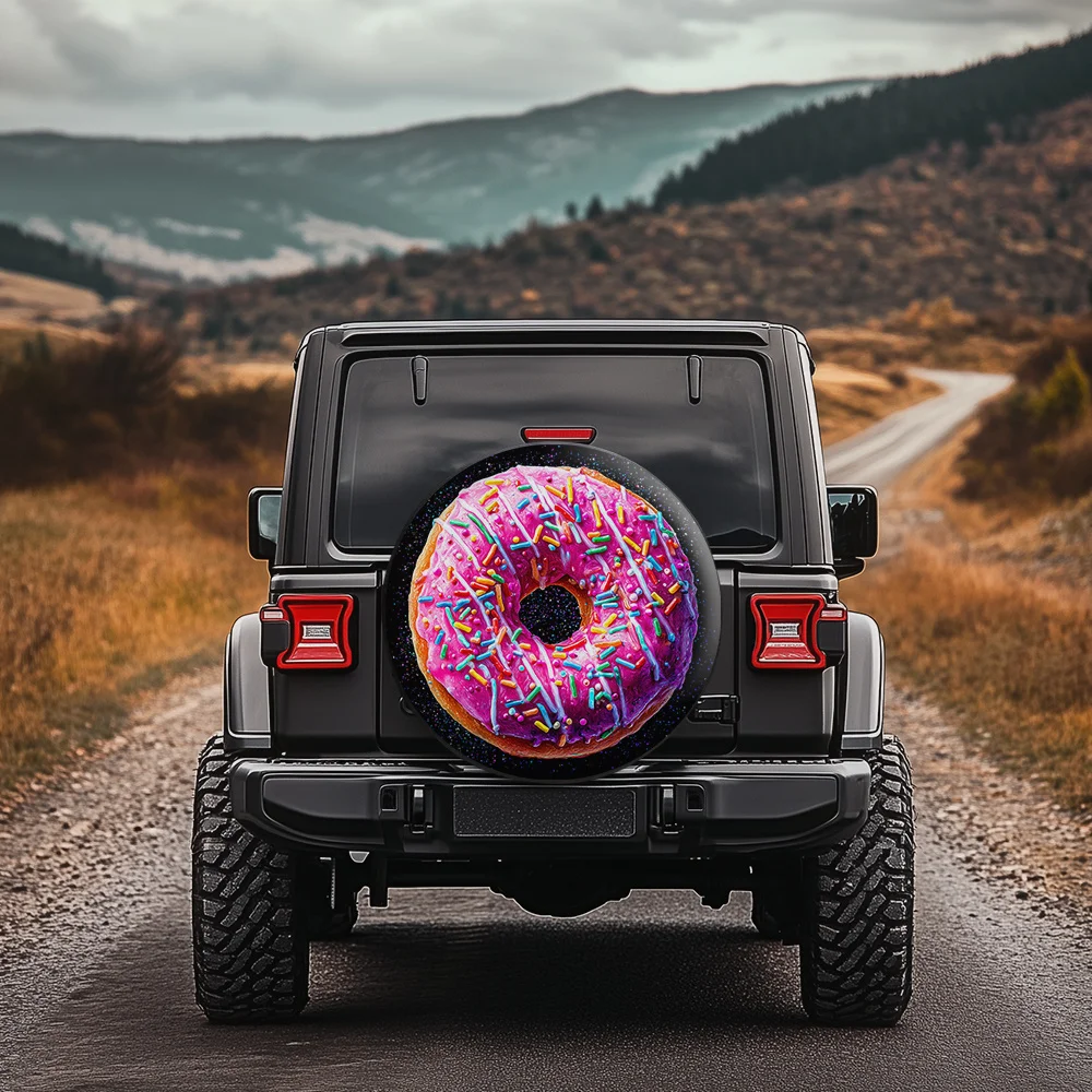 Cyber Donut Tire Cover - Vibrant Colorful Sprinkles Design, Fit for SUVs, Sports Cars, Convertibles & New Energy Vehicles - Dura