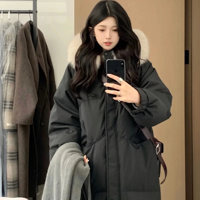 

Womens Autumn Winter Thicken Parka Coat Warm Long Jacket Down PufferY2K Outwear Hood Waterproof Coat Versatile High Street C191