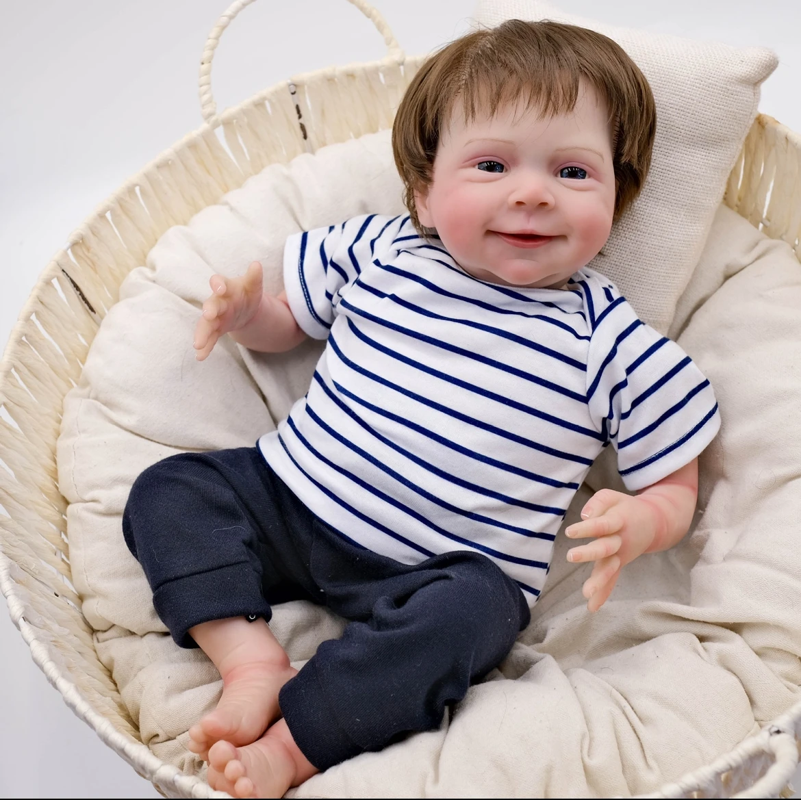 48cm 리얼리스틱 리본 신생아 인형 - 정교한 수제 예술 인형, 3D 피부 질감, 뿌리진 머리카락, 보이는 정맥