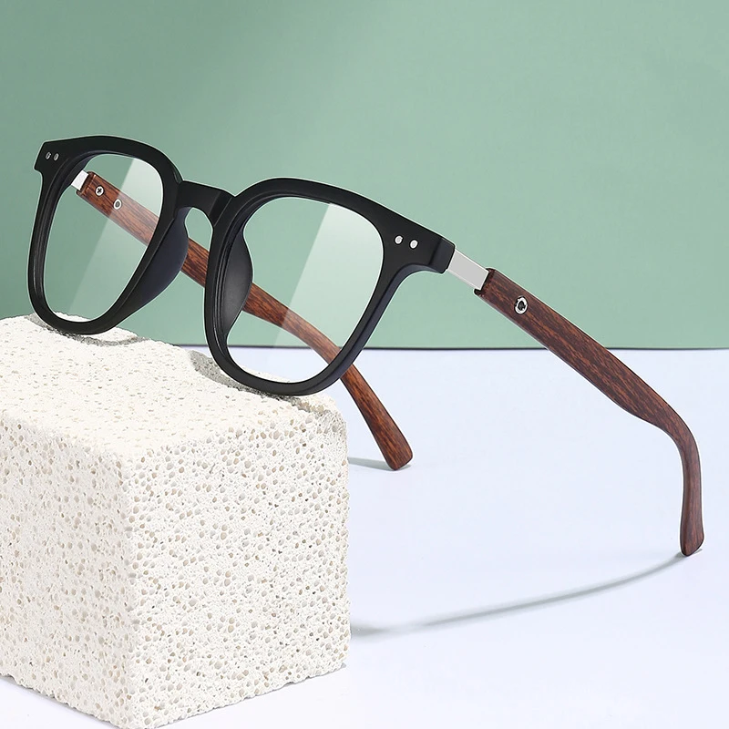 

Trendy Anti Blue Light Wooden Grain Leg TR90 Glasses, Men Women Big Square Blue Ray Blocking for Computer Glass Frames F83026