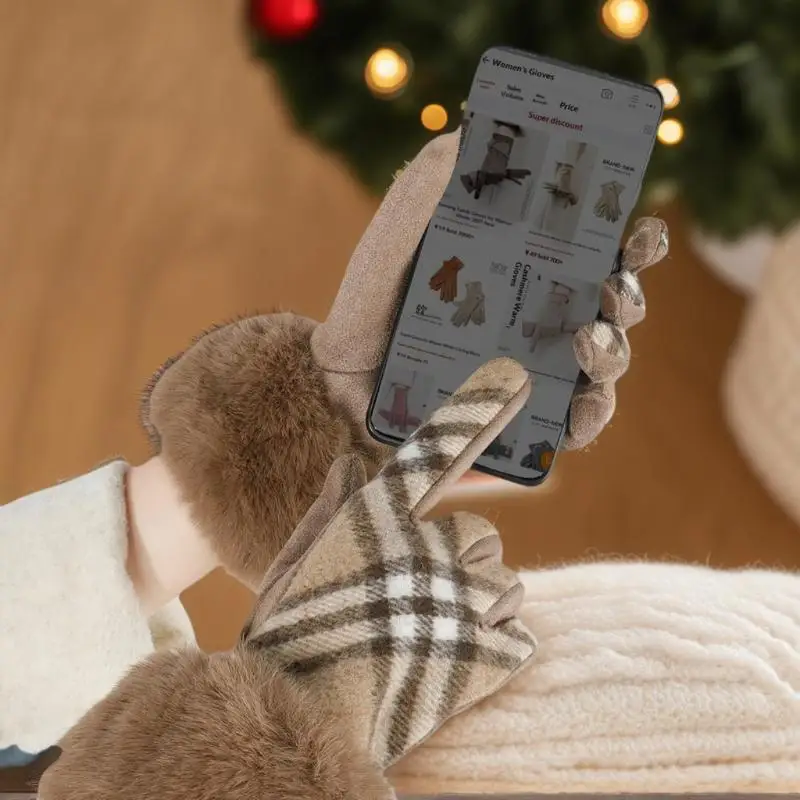 

Женские зимние толстые плюшевые перчатки, модные теплые ветрозащитные уличные женские перчатки для вождения с сенсорным экраном, спортивные велосипедные варежки