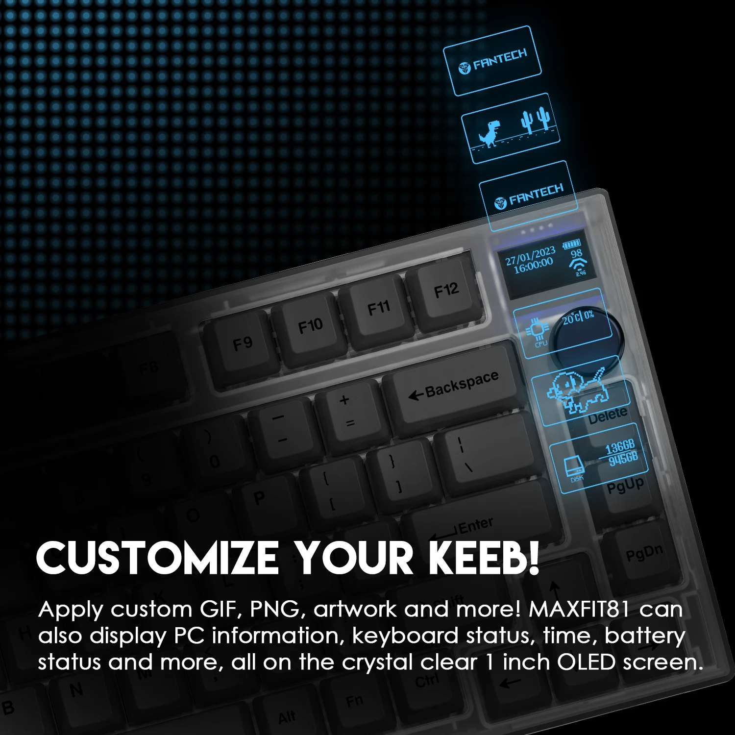 Imagem -03 - Fantech Maxfit81 Geada Teclado Mecânico sem Fio Prendido 2.4ghz & bt 5.2 Swap Quente sem Fio Pbt Rgb Teclado para Teclado Gamer