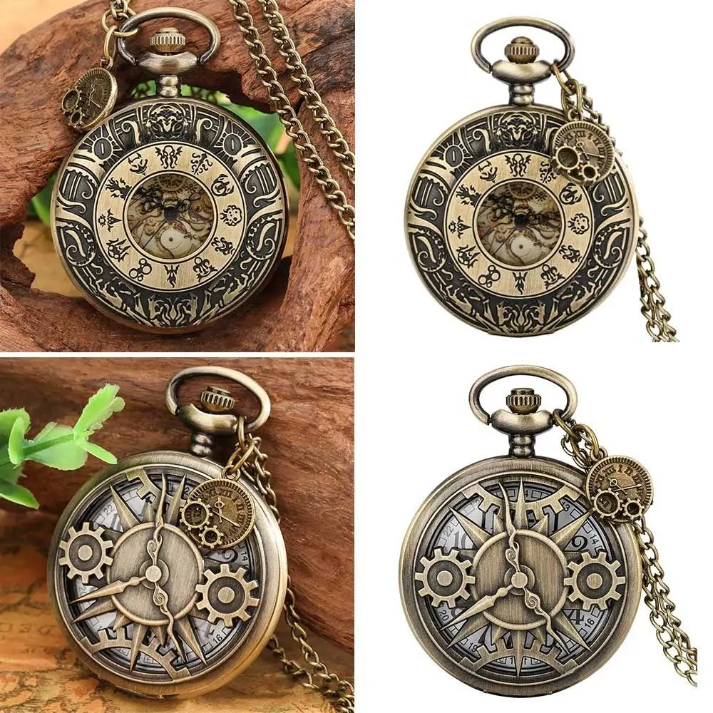 ホット販売ブロンズクォーツ時計スチームパンクローマダイヤル懐中時計レトロギアパターンヴィンテージレトロ腕時計メンズ