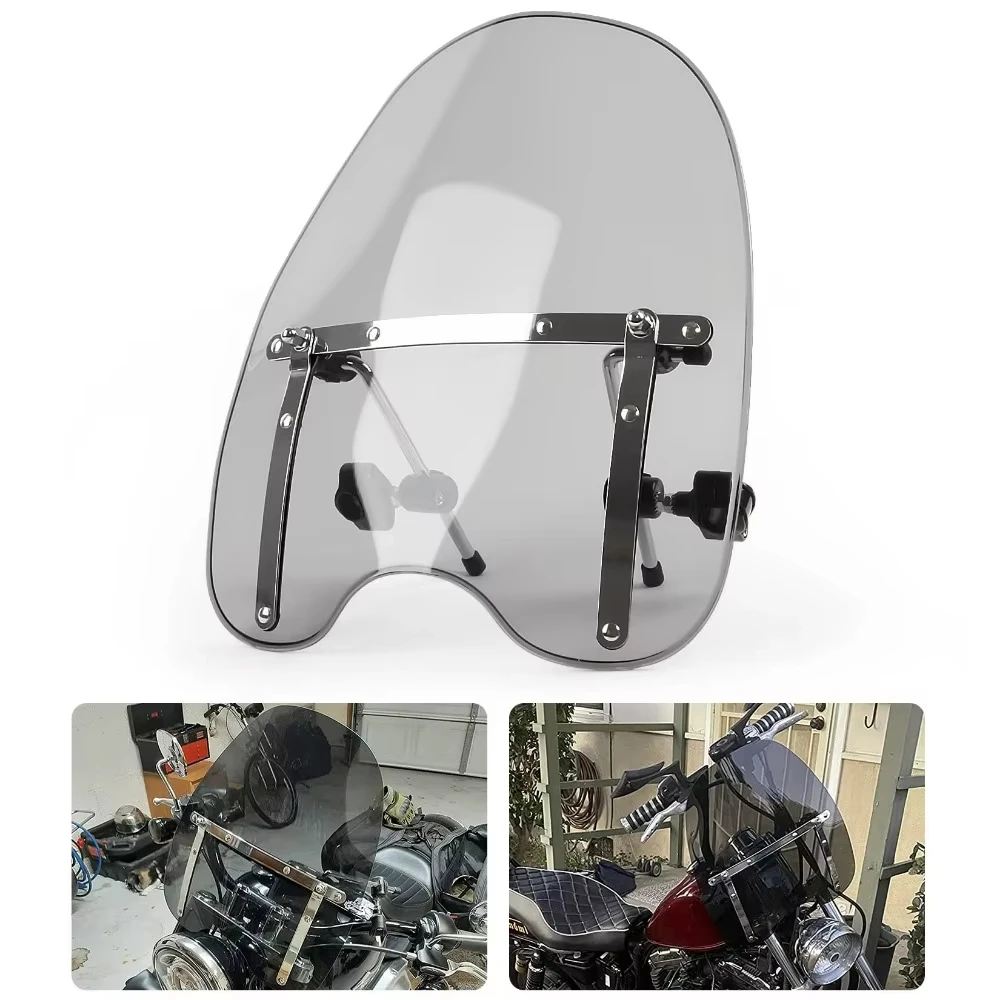 

Motorcycle Universal Windshield Windscreen 18" x 16" For Kawasaki Suzuki Yamaha Fat Boy 7/8" and 1" Handlebars Windshield