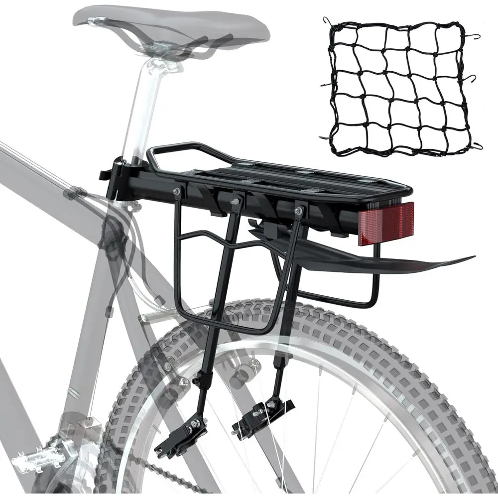 

Quick Release Adjustable Bike Rack with Cargo Net and Reflective Logo for Mountain and Road Cycling