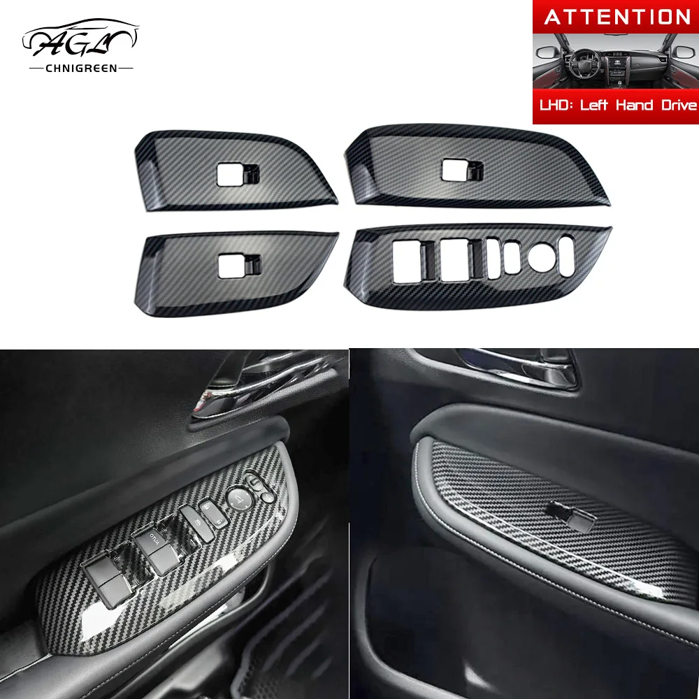 4pcs ABS Carbon Fiber Color Window Glass Lift Trim Switch Button Panel Interior Decorative for Honda City 2020-2024