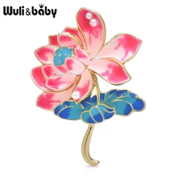 Wuli&baby Pretty Lotus Flower Brooches Pins For Women Lady 2-color Enamel Plants Party Office Brooch Gifts
