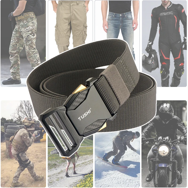 HSSEE New Tactical Belt for Men Carbon Texture Alloy Buckle Casual Elastic Belt Quick Release Military Army Girdles Male Gift