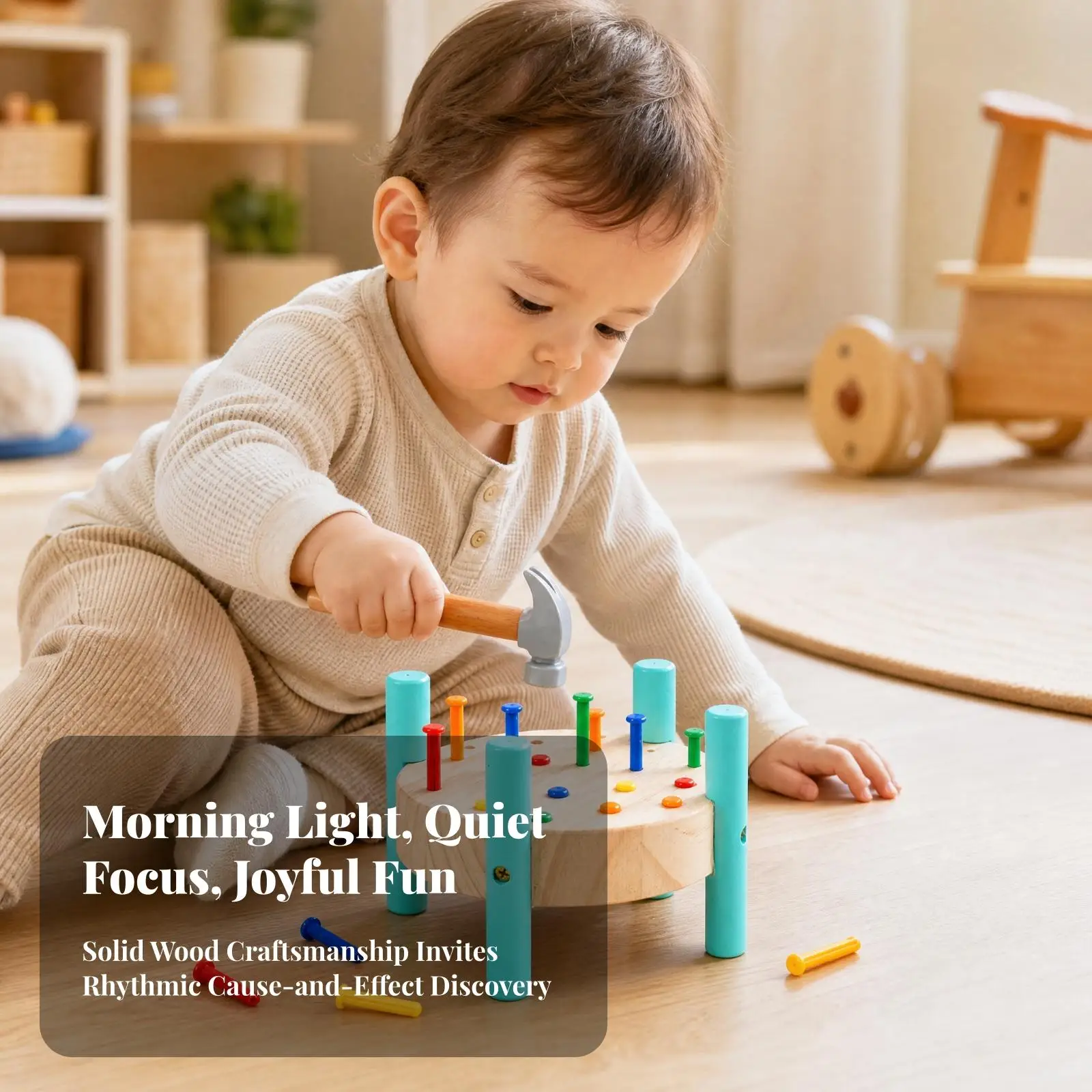 Children Wooden Hammering Pegboa Toy Set for Hand Eye Coordination Montessori Learning Pounding Board Game