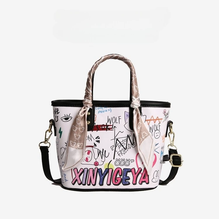 

2026 Trendy Women's High-End Letter Graffiti Basket Bag, Vintage Print Design, Fashion Shoulder Crossbody Bag
