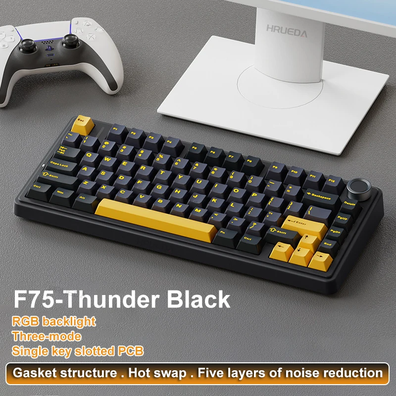 Imagem -01 - Teclado Mecânico sem Fio Gaming Bluetooth com Fio Rgb Personalizado 75 Layout Profile Estrutura Junta 2.4g Aula-f75 teclado mecanico sem fio gaming bluetooth com fio rgb personalizado 75 layout profile estrutura junta 24g aula f75 01
