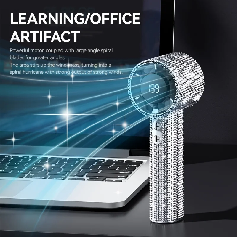 Diamond pattern handheld mini fan - USB rechargeable, long-lasting battery, portable fan, stylish accessories