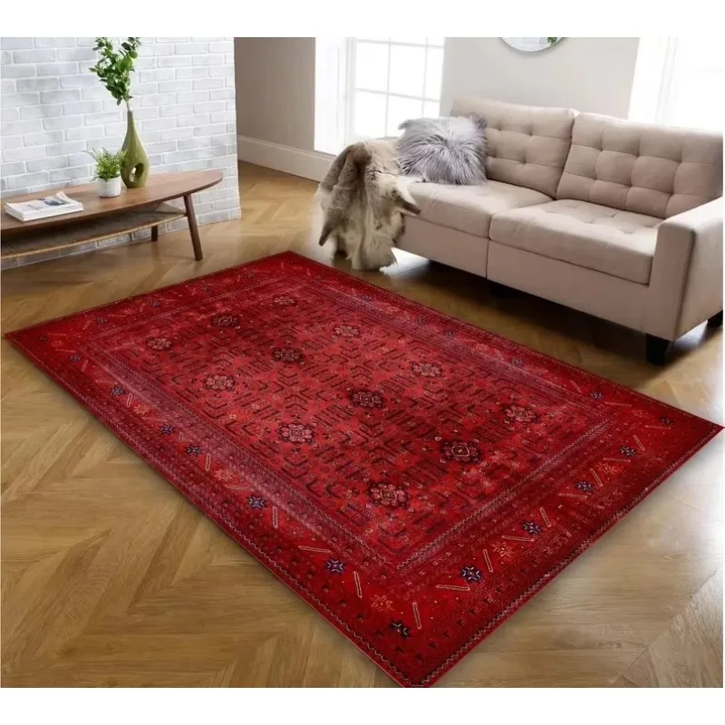 Boho Tribal Rug Flannel Carpet Geometric Ethnic Pattern Vintage Print Home Decor Mat for Living Room Bedroom Floor Decoration