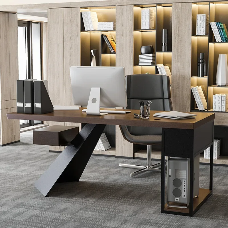 Solid wood creative single desk with study study desk wrought iron desktop computer desk