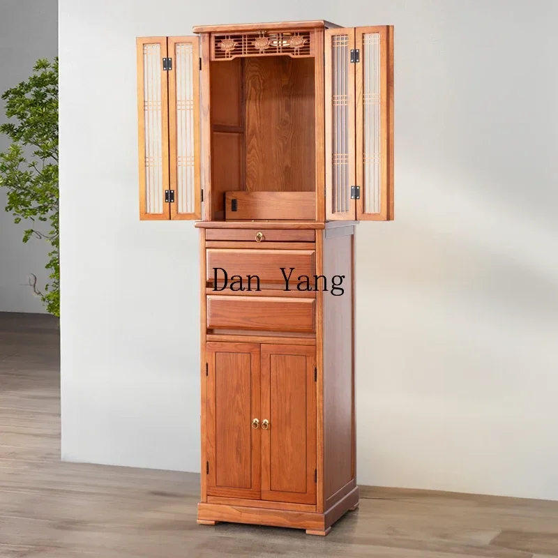 YJ Buddhist shrine offering table for household use New Chinese-style simple solid wood God of Wealth standing cabinet Guanyin