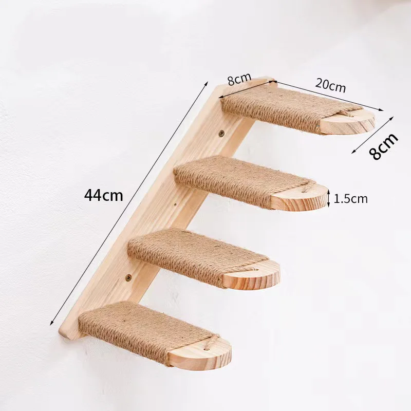DIY Wall Mounted Cat Wall Shelves, Multi-layer Solid Wood Perch Ladder with Sisal Mat, Cat Climbing Platform for Kitten Activity