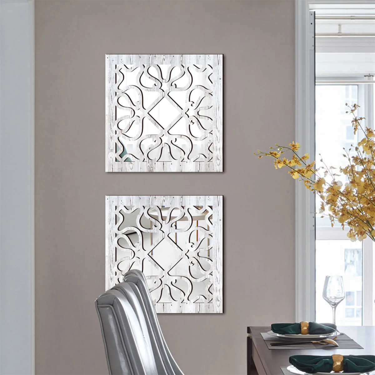 

Wooden Rustic Window Frames Mirror Vintage Farmhouse Wall Decor Art, Home Decoration for Living Room, Bedroom Courtyard Garden