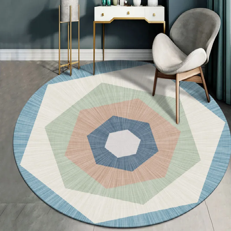 Round Carpet 80/100/120cm Nordic Yellow Brown White Geometric Pattern Rug Anti Slip Computer Chair Mat Bedroom Kids Play Mat