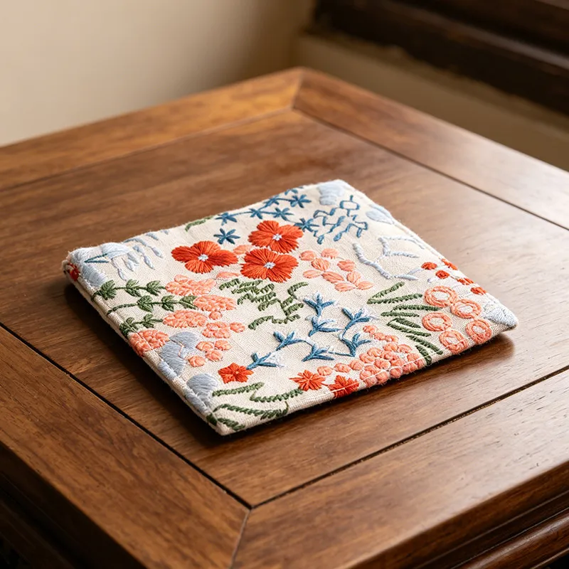 Nordic Cotton Coaster Embroidered Fabric Coffee Table Coaster Thickened Thermal Insulation Pad Coffee Coaster Home Decoration