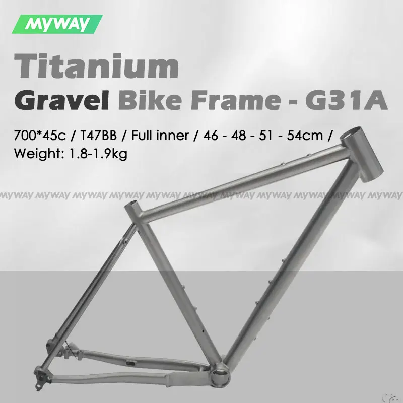 Titanium Gravel Bike Frame Full Internal Cable Routing with UDH dropout, Flat Mount Disc Brake, 700c Road Frame 46/48/51/54cm
