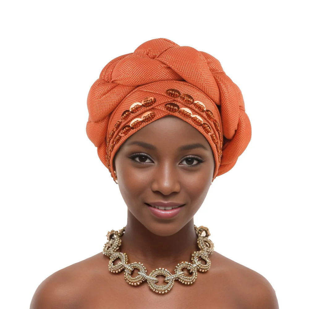 

Новинка, тюрбан с косами в африканском стиле с надписью Auto Gele Headtie Aso Oke, нигерия, женская шапка-тюрбан с косичками, свадебная головная повязка