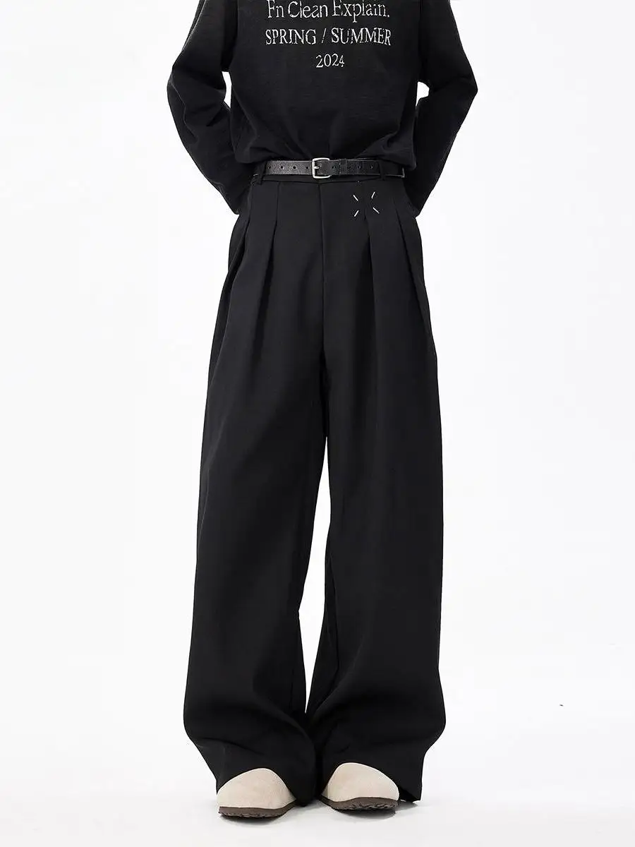 

Мужские прямые брюки American Sle на подкладке с широкими штанинами, свободные широкие брюки Cleanfit, длинные брюки высокого класса с ощущением...