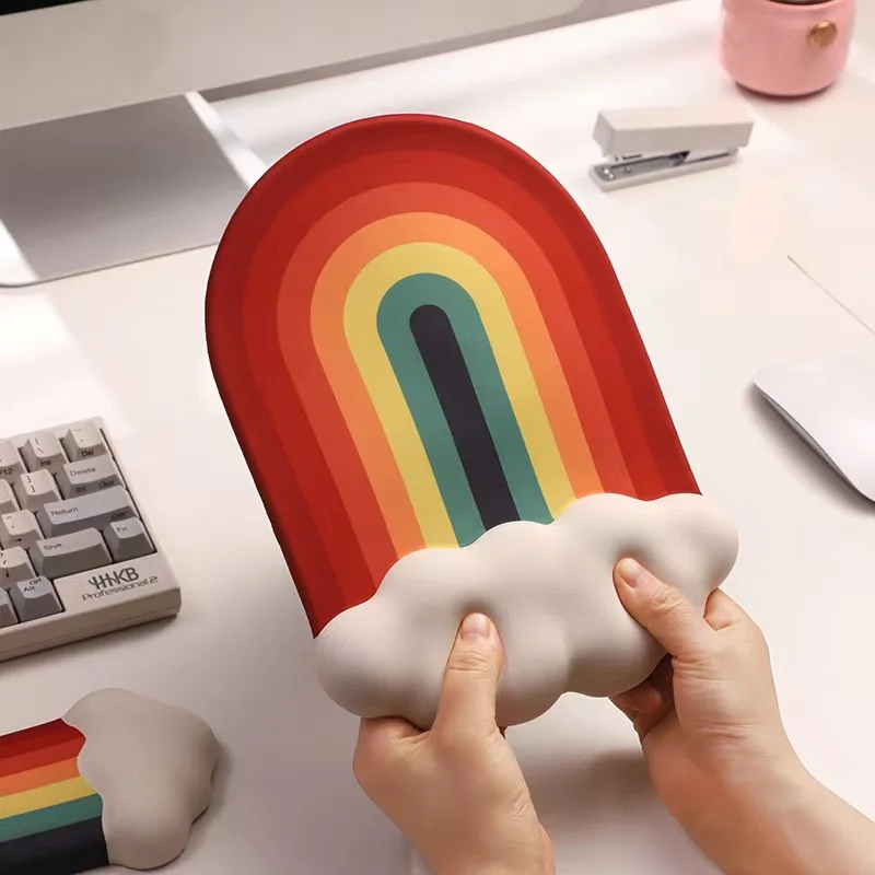 1szt Cute Cloud Rainbow Shaped Silicone Wrist Guard Mouse Pad Memory Cotton Keyboard Hand Support Mouse Pad Office Washable