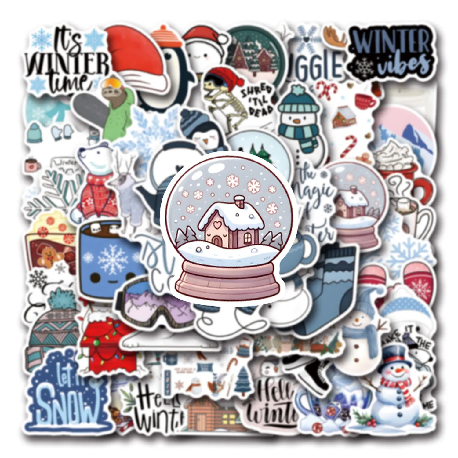 

55PCS Winter Stickers Cartoon Style Cute Snowflake Penguin Coffee Decorative Laptop Phone Case iPad Waterproof Sticker Kids Toy