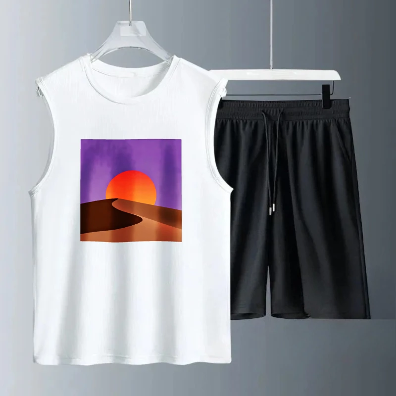 

Men's Tank top Sets sweatshirt set Polyester Fashion men's set Men's summer clothing Breathable Short Sleeve+ Shorts Summe