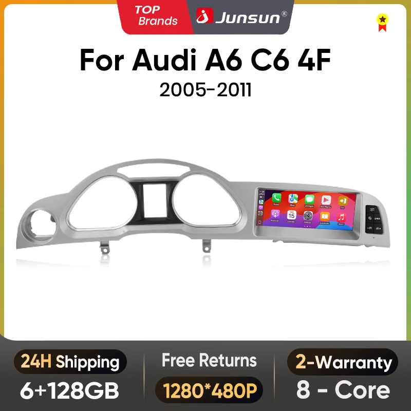 Junsun 8,8-calowy CarPlay dla Apple Car Radio Multimedia dla Audi A6 C6 4F 2005-2011 Bluetooth Wireless Android Auto GPS Stereo