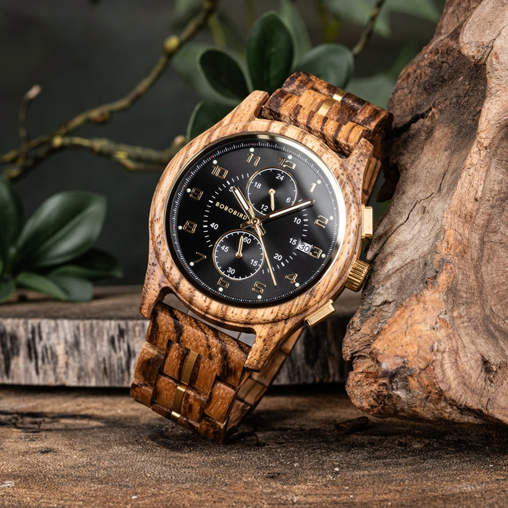 BOBO BIRD Watches for Men Luxury Man Watches orologio Casual in legno 2 cronografo orologi ottimo supporto regalo personalizza