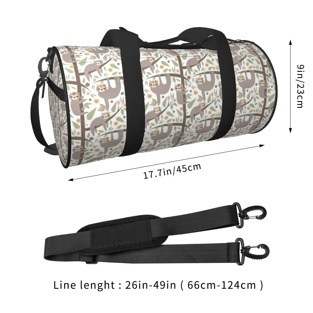 Gym Bag Cute Floral Sloths Sports Bag Gym Accessories Cartoon Cute Male Female Waterproof Pattern Handbag Training Fitness Bag