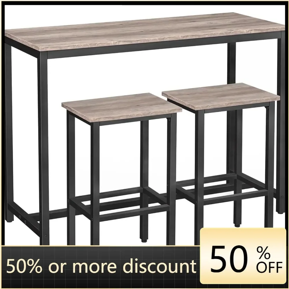 

Easy to Assemble Table 47.2” Rectangular Pub Table With 2 Stools for Small Space Bar Tables Sturdy Metal Frame