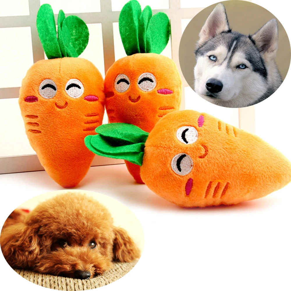 3pcs Pet Dog Squeaky Carrot Plush Toys Stuffed Soft Dog Cat Chew Interactive Toys for Dogs Cats Teeth Cleaning Pet Supplies