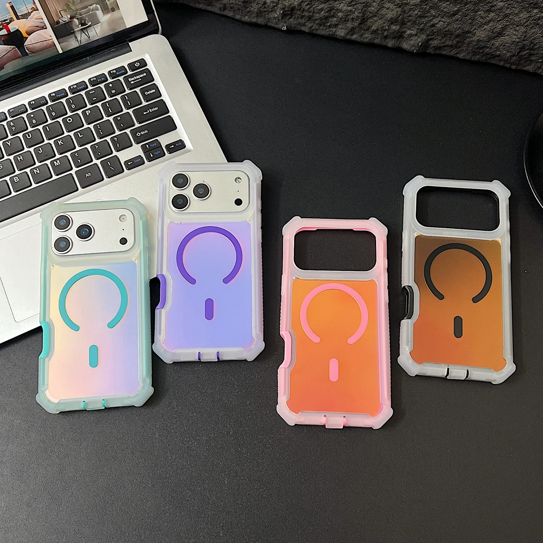 

New Four Corner Anti-Drop Dustproof Gradient Sturdy Case for IPhone13,14,15,16,17 Pro Max Plus Magnetic Wireless Charge Cover