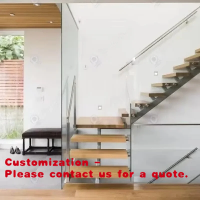 custom.Prima Customizable Modern Design Suspended Wood Staircase Glass Durable Indoor Floating Stair Tread Steel Structure H