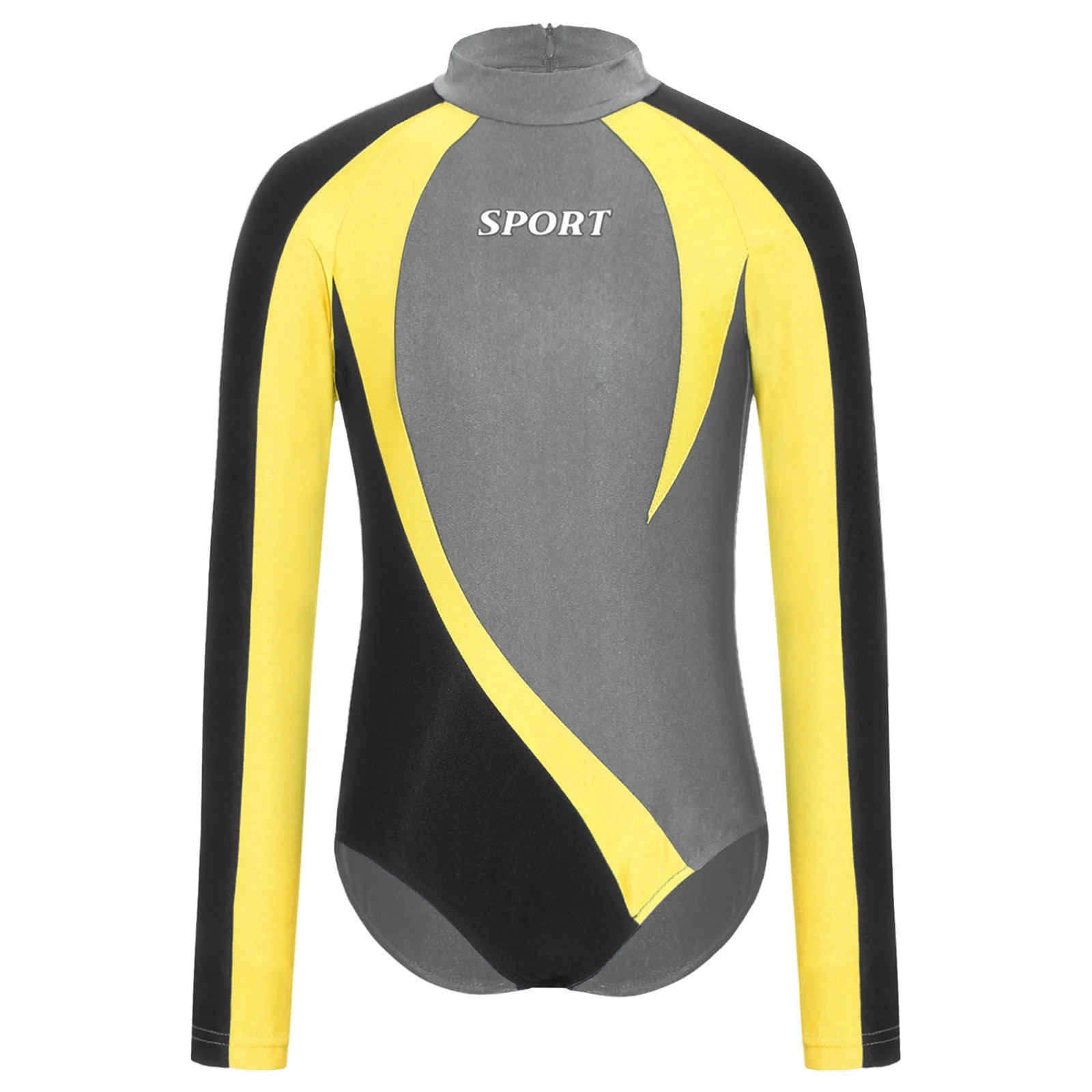 أطفال بنين الجمباز ملابس السباحة لرقص الباليه كم طويل الظهر البريدي قابلة للفتح المنشعب ملابس رقص الجمباز بذلة السباحة Rashguard #4